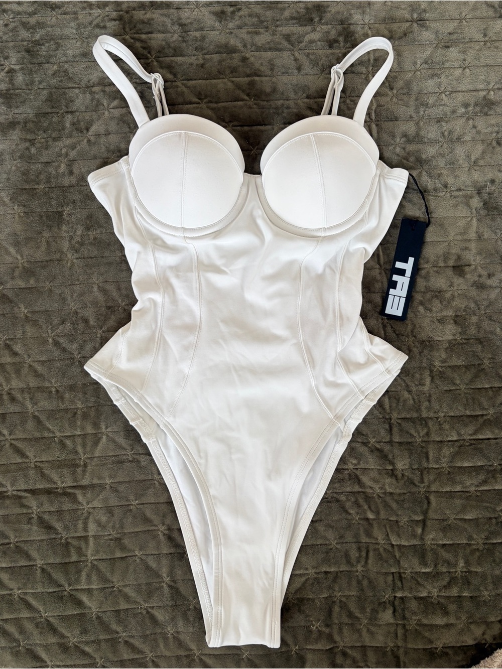 TA3 Hi Cut Lushy White corset one piece swimsuit snatched push up shapeware XS